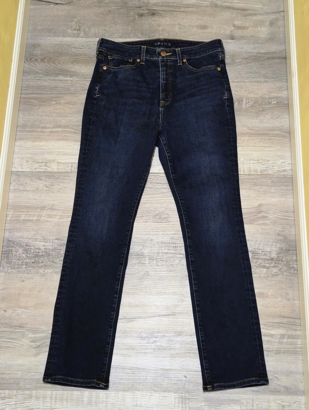 SPANX Slim-X Straight Leg Jeans Dark Wash Denim Size 30 High Rise